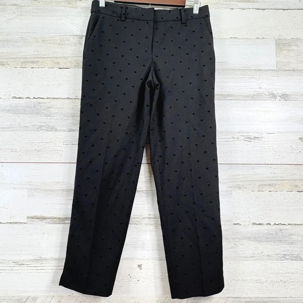 Talbots‎ Women's Black Velvet Heart Print Hampshire Ankle Pants Size 4P